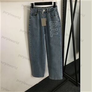 Designer-Damen-Jeans mit hoher Taille und geradem Bein, lässig, mit Alphabet-Aufdruck, blaue Jeans, Straßen-Denim-Hose