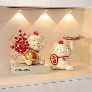 Lucky Plutus Cat Home Decoration Luxury High-End Porch Storage Tray Ornament Tree Branch Shelf Living Room Desktop Decoration 240103