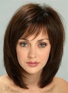 Wigs 100% Real Hair! Dark Brown Sweet Shaggy Bob Medium Straight Capless Wig