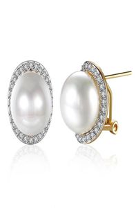 Stud Wedding Jewelrry Biała sześcienna cyrkonia Pearl Kolczyki Złota nakładka dla kobiet biżuteria mody E20965749903