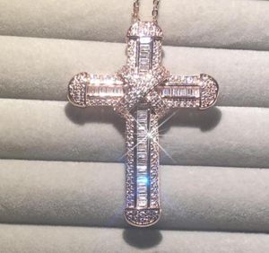 Ketten 925 Silber Exquisite Bibel Jesus Kreuz Anhänger Halskette Frauen Männer Kruzifix Charme Simulierter Diamant Roségold Schmuck4870499