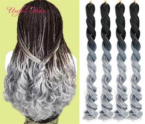 Onda grande Bouncey encaracolado mar corpo trança extensões de cabelo 24 polegadas Crochet tranças longas extensões de cabelo sintético Ombre encaracolado com blo5606749