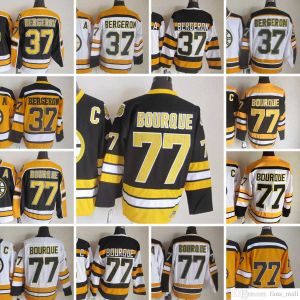 Filme CCM Vintage Hóquei no Gelo 77 Ray Bourque Jerseys Costurado 37 Patrice Bergeron Jersey Preto Branco 75º Amarelo Homens Retro