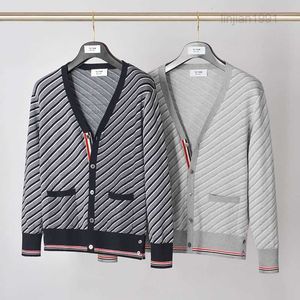 Tb Thom Fashion Brand 2023 Spring Stripe Knitted Cardigan Men's and Women's Handsome Sweaters Design Premium Coat