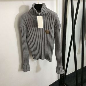 Damen-Strick-T-Shirts, bequem, Freizeit, schmale Passform, zum Tragen, Nadeldekoration, hoher Kragen, langärmeliger Pullover, Pit-gestreifte Wollstrickwaren