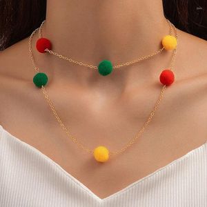 Choker Fun Jewelry Cartoon Cute Colorful Small Fur Ball Necklace Women's Multi Layered Decorative Neckchain