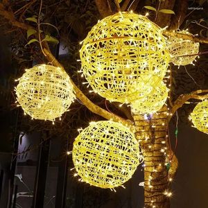 Stringhe per esterni Stringa di luce a LED Impermeabile Palla in rattan Luna Stella Fata Lampada a sospensione per albero di Natale Giardino domestico Decorazioni per feste di nozze