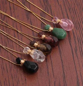 Natural Pink Amethysts Quartz Tiger Eye Stone Perfume Bottle Pendant Necklace Gold Crystal Essential Oil Diffuser Vial Jewelry2160583