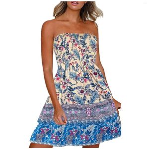 Casual Dresses Bodycon for Women Tube Strapless Mini Dress Chic och Elegant Evening Harajuku Robe Floral Print Boho Beach