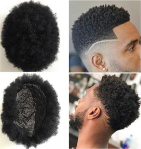 Men Hair System Afro Hair Toupee Men Cairpieces Super Full Thin Skin Toupee Jet Black1 Brazilian Virgin Remy Human Hair Replaceme3626836