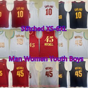 Custom S-6XL 2023-24 New City Basketball 45 Джерси Донована Митчелла Сшитые 10 трикотажных изделий Дариуса Гарланда Дома на выезде Дышащая спортивная красная белая черная рубашка Мужчина Женщина Дети