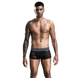 Mutande da uomo Fun Lace Wild Black Vedi attraverso pantaloni a rete Boxer sexy elasticizzati a cinque quarti Intimo a compressione da uomo