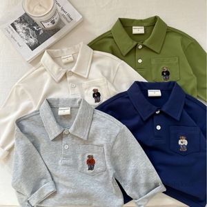 2024 Spring Kids Cartoon Bear Hafdery Polo Shirt Boys Lapel Long Rękaw T-shirt moda Dzieci WSZYSTKIE DOTYCZĄCE DOTYCZNE TOPS Z6469