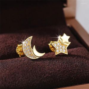 Ohrstecker Huitan Mond Stern asymmetrisch Goldfarbe Damen Ly-Design-Stil einfach stilvoll ausgefallenes Geschenk Modeschmuck