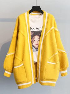 Women's Sweaters 2024 Spring Korean Version Of Loose Letters Thick Knit Cardigan Long Sweater Autumn And Winter Coat Women
