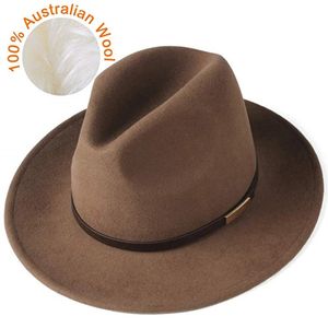 女性のためのFurtalk Fedora Hat Men 100％Australian Wool Felt Wide Wide Vintage Jazz Couple Cap Winter Chapeau Femme 240102