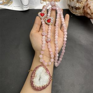 Pendant Necklaces 2024 Natural Powder Crystal Necklace Transparent Round Bead Chain Jewelry Handmade