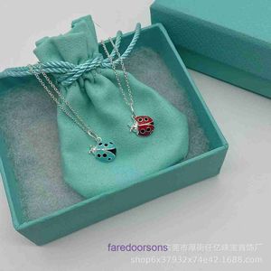 Famiglia T Doppio Anello Tifannissm Collana per famiglie smaltata di fascia alta coccinella collana in argento sterling s925 squisita clavicola di insetti con scatola originale