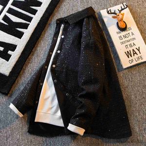 Mäns avslappnade skjortor Spring Autumn Sequined Jackets Men's Lapel stilig lös high street skjorta jacka män toppar överrock manliga kläder