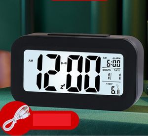 USB Rechargeable Aram Clock Portable LED Digital Alarm Clock Backlight Snooze Data Time Calendar Desktop Multifunction Electronic Backlight Table Clocks