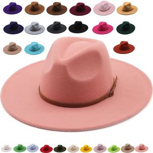 Color Fedora Winter Hat Top wklęsłe kropla wodna 9,5 cm Brim Mężczyzna i żeńska Feel Jazz Watermelon Red 240103