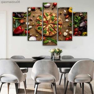 Målningar 5 paneler kreativ kärlek pizza vägg affischer och tryck kök temat dekorativa duk tryck modulära bilder kök väggdekor l2