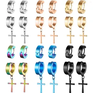 Hoop Earrings 6-12 Pairs Stainless Steel Cross Dangle Hinged Ear Piercing Jewelry Set For Men And Women Wearing