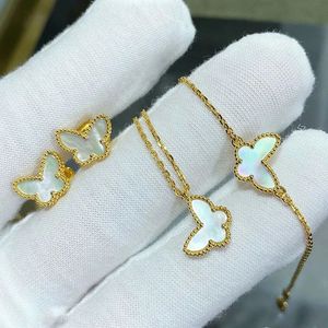 High Quality 925 Pure Silver White Fritillaria Mini Butterfly Necklace Bracelet Earrings Women's Fashion Exquisite Jewelry Set 240103