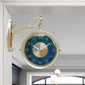 Настенные часы из кованого железа, антикварный вид, круглые подвесные двухсторонние циферблаты, классические ретро-часы, люстра