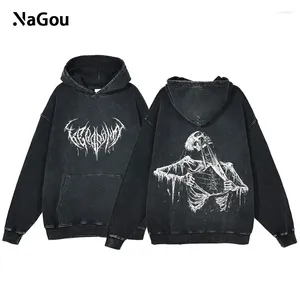 Men's Hoodies Skeleton Y2K Hoodie For Men Hip Hop Vintage Acid Wash Sweatshirt Teen Skull Gothic Athletic Fleece Long Sleeve Pullover