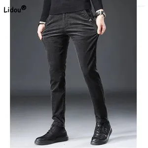 Men's Pants Autumn Winter Handsome Trend Solid Corduroy Fashion Male Clothes All-match Pockets Simplicity Straight Trousers