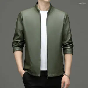 Men's Jackets Artificial Leather Coat Men Autumn And Winter High-End Stand Collar Solid Color Jacket With Velvet Slim Fit