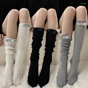 Women Socks Lolita Bow Stocking Winter Thick Warm Long Calf Jk Female Solid Color Thigh High Girls Knee Over Leg Sock
