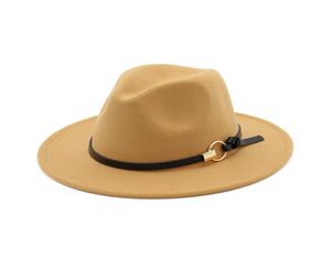 5PCSFashion Top Hats For Men Women Elegant Fashion Solid Felt Fedora Hat Band Wide Flat Brim Jazz Hats Stylish Trilby Panama CA7735159