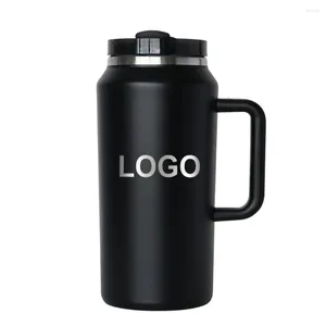Mugs Custom Double Wall Insulated Travel Coffee Mug Quencher Metal Cup Stainless Steel 64oz Tumbler With Handle