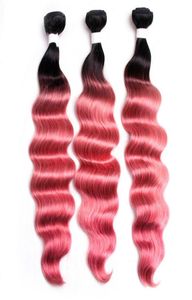 ツートーン1Bピンクの深い波ヒューマンヘアエクステンションバージンブラジルの髪の束3PC