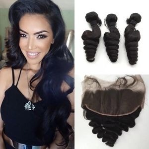 Weaves 13x6 Loose Wave Ear to Ear Lace Frontal Closure With Bundles Peruvian Loose Wave With Lace Frontal 3 Bundles With Lace Frontal