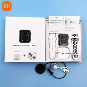 イヤホンXiaomi 2022 T55 Pro Max SmartWatch Heart Rate Monitor Tws Earphone2 in1 1.71インチマルチスポーツモードスクリーンスマートウォッチ