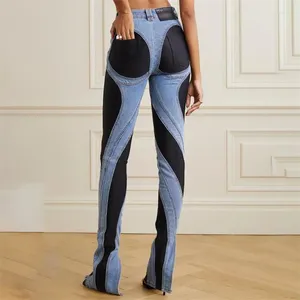Kvinnors jeans vår 2024 i koreanskt mode denim kontrastpanelbyxor av hög kvalitet bomullspennor y2k byxor