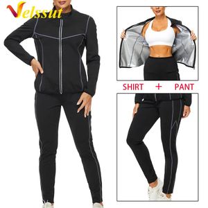 Jackets Velssut Sauna Set for Women Weight Loss Suit Sweat Top Leggings Fiess Jacket Trousers Ladies Fat Burner Sportwear Body Shaper