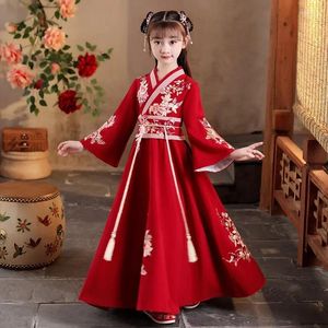 Ubranie etniczne Vintage Anak Bordir Bunga Hanfu Tang Suit Elegan Gang Uang Tahun Kostum Perempuan Merah Cina Baru Cosplay