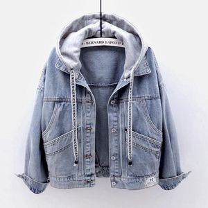 Großhandel Mädchen Casual Denim Jacken mit Kapuze Studenten Langarm Slim Mäntel S-3XL 1353