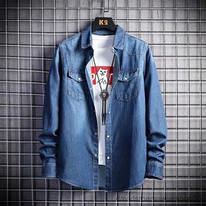 Men's Casual Shirts Autumn New Retro Art Denim Shirt Fashion All-Match Tooling Jean Long Sleeve Shirt Male Thin Section Cowboy Jacket