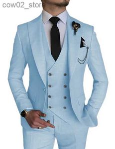 Ternos masculinos Blazers Moda Negócios Inteligentes Céu Azul Come Homme Casamento Homens Ternos Pico Lapela Noivo Smoking Terno Masculino Prom Blazer 3 Peças Q230103