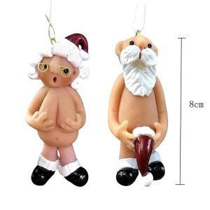 Рождественские украшения 24 шт. Забавный голый Санта-Клаус, подвесной кулон, мужская и женская елка, 2022 год, подарки из смолы, домашняя вечеринка, Прямая доставка, Gar Dhnrm