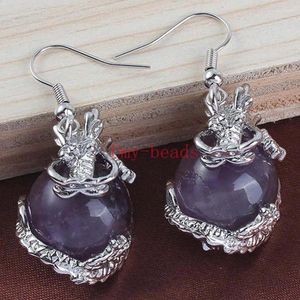 Dangle Earrings KFT 16mm Dragon Women Natural Stone Crystal Quartz Round Beads Ball Reiki Hook Earring Girls Jewelry