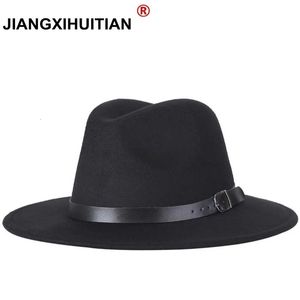 Masowe mężczyźni Fedoras Women Fashion Jazz Hat Summer Spring Black Woolen Blend Cap Casual X XL 240102