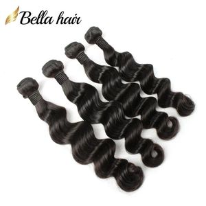 Tramas de cabelo humano brasileiro solto profundo virgem humano tece extensões de cor natural 8/34 3 pçs / lote bella cabelo a granel