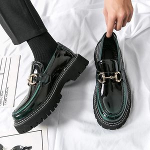 Dress Black Loafers Men Man Patent Leather Green Breathable Slip On Solid Casual Shoes Handmade Size e