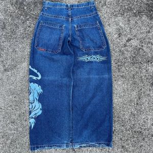 jnco jeans y2k harajukuヒップホップ虎グラフィックゴシックレトロブルーデニムパンツ男性女性ハイウエストワイドズボン240102